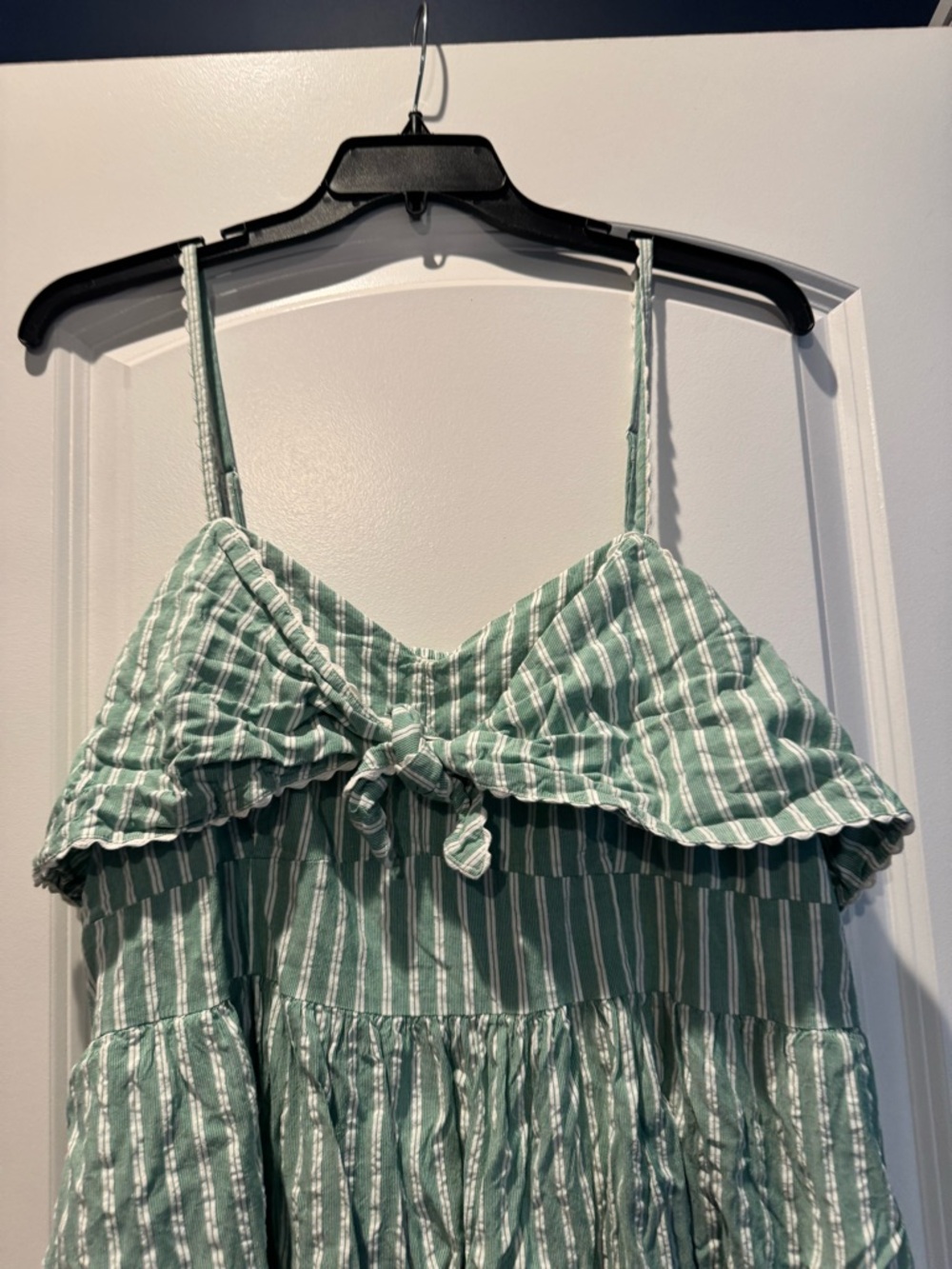 NWOT Old Navy Fit & Flare Tie-Front Seersucker Green Midi Dress size XXL - Picture 3 of 10